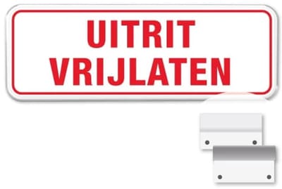Bord Uitrit Vrijlaten - Weerbestendig Aluminium - 40x15 cm - Bevestiging: Met muur-/ wandmontage beugels