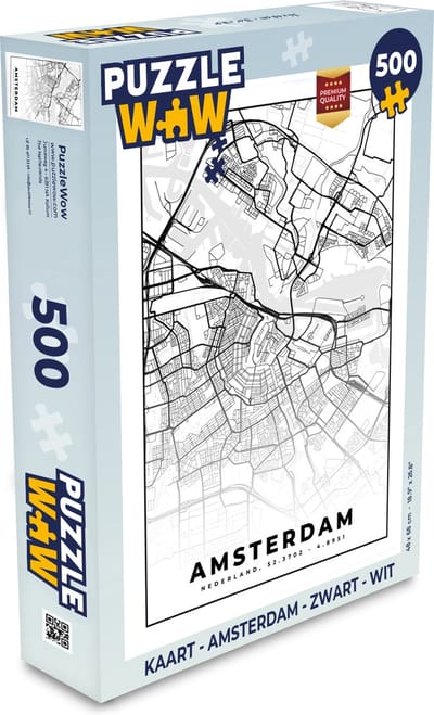 Puzzel Kaart - Amsterdam - Zwart - Wit - Legpuzzel - Puzzel 500 stukjes