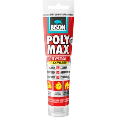 Bison Poly Max Crystal Express tube 115 gram - Transparante montagelijm, lijmen, monteren en afdichten, unieke SMP technologie, oplosmiddelvrij, binnen en buiten, vrijwel alle ondergronden