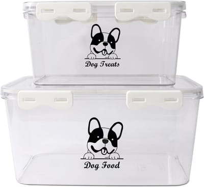 Luchtdichte opslagbox voor hondenvoer, set van 2, transparante voedselcontainer voor huisdieren, ideaal voor 4-5 kg hondenvoer, veilig en praktisch
