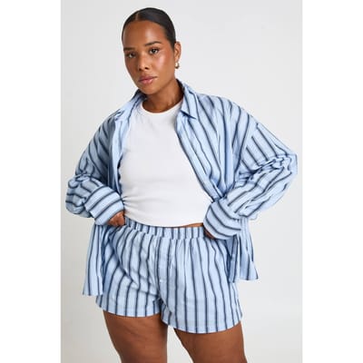 boohoo Dames Gestreepte Wijd Uitlopende Shorts | Blauw | Maat: 44