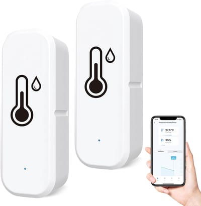 WiFi Thermometer Hygrometer binnen - Draadloze Slimme Sensor met App - Temperatuur- en Vochtigheidsmeter met Datalogging - Real-time Meldingen en Historie - 2-Pack
