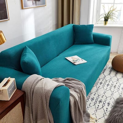 Bankhoes Volledig verpakt Effen Kleur Elastisch Bankkussen Dik Maïsfleece Vier Seizoenen Universeel Woonkamer Hoekkussen Pillowcase45x45cm groen