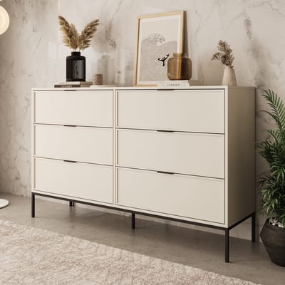 Meubella - Dominica - Ladekast met 6 lades - Beige - 150x40x92 cm