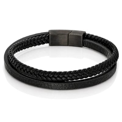 Mendes Minimalistische Heren Armband van Leer - 2 Strengen, Zwart-23cm