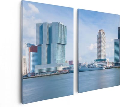 Artaza Canvas Schilderij Tweeluik Rotterdamse Skyline Aan Het Water - 80x60 - Foto Op Canvas - Canvas Print