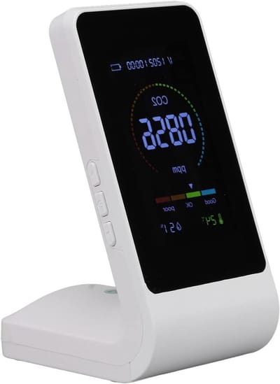 CO2 Monitor - Luchtkwaliteit Sensor - Binnen Lucht Meten - Temperatuur Vochtigheid - 14 cm - Wit
