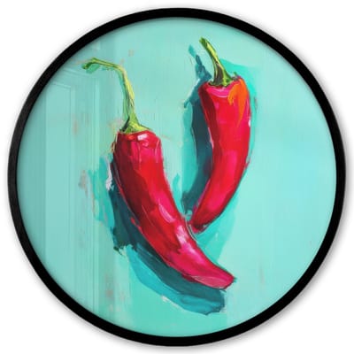 Poster in lijst Rond - Fotolijst 40x40 cm - Posters - Chilipepers - Geverfd - Rood - Ronde posterlijst zwart - Decoratie - Wanddecoratie woonkamer - Muurdecoratie slaapkamer