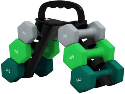 Halterset met Halterstandaard - Dumbells - Gewichten - Dumbells set van 6 Halters - Gewichten Fitness - 2 x 3 kg, 2 x 4 kg, 2 x 5 kg - Halter set voor Krachttraining, Workout, Gym