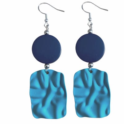 Zilveren oorhangers Hout Blauw satijn -Charme Bijoux
