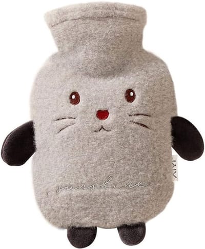 Warmwaterkruik van pluche, warmwaterfles, warm waterzak, schattig motief van zacht pluche, goed cadeau voor familie of vriendin (grijs, 500 ml)