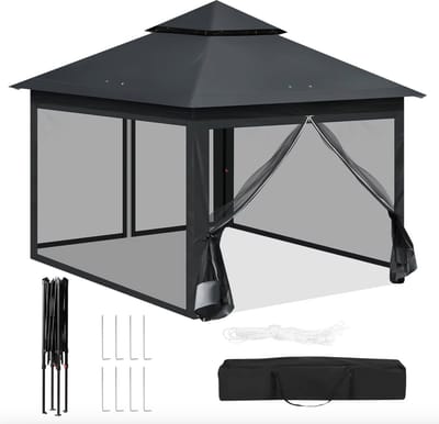 J&R Partytent - Feesttent - Paviljoen tent - Inklapbare partytent - Pop-up tent - Tuin tent - Buiten tent - Tuinluifel - Waterdicht - Afsluitbaar - Klamboe Zijkant - UV bescherming - Hoogte verstelbaar - 3x3 meter - Antraciet - Donkergrijs