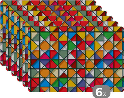 Placemat - Placemats kunststof - Glas - Geometrie - Design - 45x30 cm - 6 stuks - Hittebestendig - Anti-Slip - Onderlegger - Afneembaar