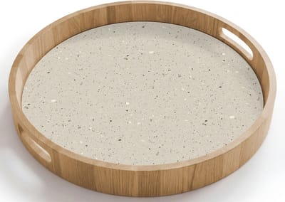 Dienblad rond 40x40 cm - Schootdienblad hout - Lichtbeige - Terrazzo - Grijs - Borrelplank rechthoek - Plateau houten dienbladen