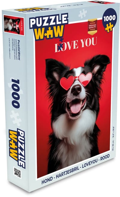 Puzzel Hond - Hartjesbril - Loveyou - Rood - Legpuzzel - Puzzel 1000 stukjes volwassenen