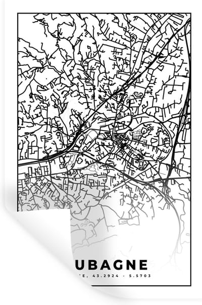 Muurstickers - Sticker Folie - Plattegrond - Kaart - Frankrijk - Stadskaart - Aubagne - Zwart wit - 20x30 cm - Plakfolie - Muurstickers Kinderkamer - Zelfklevend Behang - Zelfklevend behangpapier - Stickerfolie