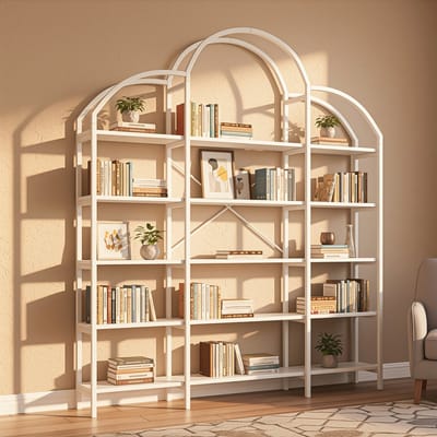 DESMIU Boekenkast - Vijf Lagen Opbergrek Met Wolkvormig Design - Voor Woonkamer En Slaapkamer - MDF En Metaal - 170x26x190 Cm - Wit