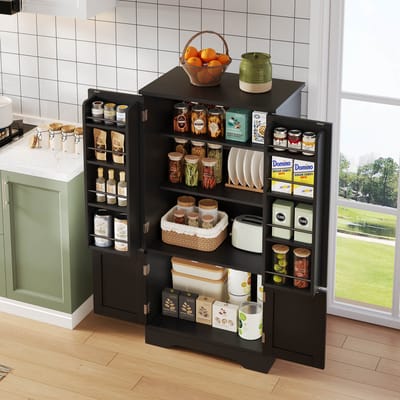 MODENUIT Keukenkast - 4-Deurs Opbergkast Met Led-sensorlicht - Voor Keuken En Woonkamer - MDF - 120x60x40 Cm