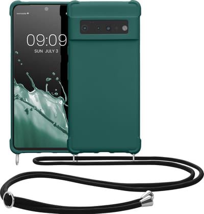 kwmobile telefoonhoesjegeschikt voor Google Pixel 6 Pro - Hoesje van siliconen met telefoonkoord - In petrol