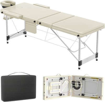 Opvouwbare Massagetafel Aluminium - Professionele Massagebank Verstelbaar 62-83 cm - Voor Massage, Fysiotherapie & Schoonheidssalon - Inclusief Draagtas en Zijtas - 230 kg - Beige