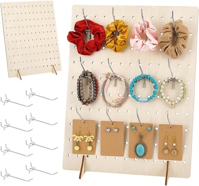 Houten Pegboard Display Stand met 30 Metaal Haken voor Sleutelhangers en Sieraden - Retail Rack en Accessoires voor Evenementen en Verkoop