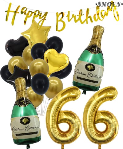 66 Jaar Verjaardag Cijferballon 66 - Feestpakket Snoes Ballonnen Pop The Bottles - Zwart Goud Groen Versiering