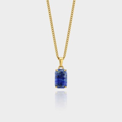 Lapis Lazuli Gemstone Pendant - Gouden Edelsteen Hanger Ketting - 50 cm lang - Ketting Heren met Hanger - Olympus Jewelry