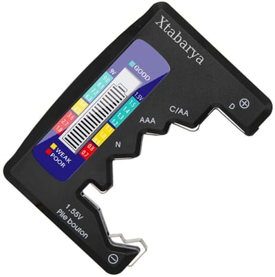 Digitale batterijtester met LCD-scherm voor 1.5V knoopcelbatterijen. Compact en betrouwbaar ontwerp met duurzame ABS-behuizing Zwart