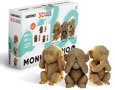CARTONIC-3D PUZZLE -3IN1 MONKEYS TRIO- puzzelen karton 3D DIY Creatief Speelgoed Decoratie Interieur Cadeau Ecologisch Voor kinderen en volwassenen