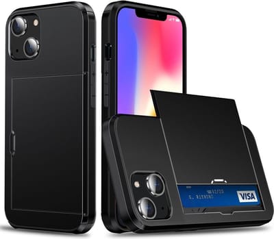 Hoesje met Kaarthouder Slider Geschikt voor Apple iPhone 15 | Back Cover Pasjeshouder Achterkant | Kaarthouder voor Twee Pasjes | Zwart