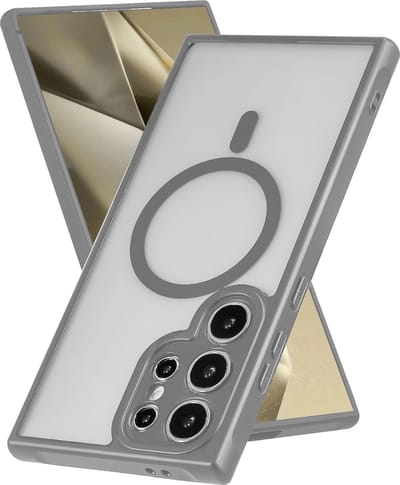 Casemania Hoesje Geschikt voor Samsung Galaxy S25 Ultra - Grijs - Matte Armor Back Cover - Geschikt voor MagSafe
