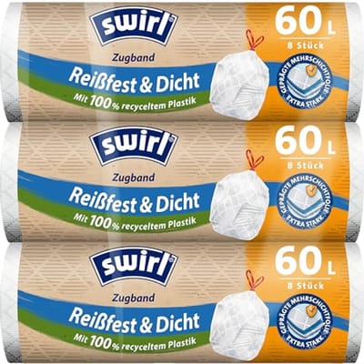 Scheurvaste Vuilniszakken met Trekkoord - 60 Liter - 3 Multipack van 24 Stuks - Extra Sterk en Druppelvrij