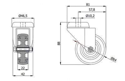 Merkloos Zwenkwiel voor Meubels, 60 mm Diameter, Centrale Bevestiging
