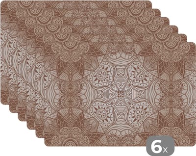 Placemat - Placemats kunststof - Henna - Mandala - Patronen - 45x30 cm - 6 stuks - Hittebestendig - Anti-Slip - Onderlegger - Afneembaar