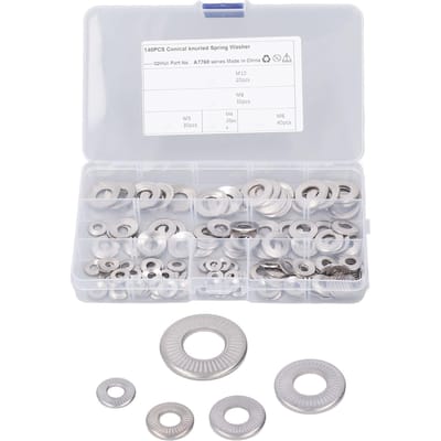 140 stuks 5 soorten gekartelde conische veerring roestvrij staal gekartelde conische veerring M4 M5 M6 M8 M10