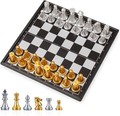 Schaakset - Tafelspel - Logisch Denken - Magnetisch Bord - 30 x 15 cm - Goud/Zilver