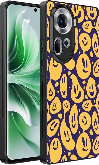 Smartphonica Telefoonhoesje Geschikt voor Oppo Reno 11 met smiley opdruk - TPU backcover case emoji design - Paars Geel geschikt voor Oppo Reno 11