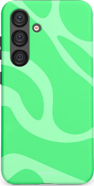 Casetastic hoesje geschikt voor Samsung Galaxy S25 - Dubbellaagse bescherming - Limoen Groene Vloeiende Golven - Fashion Case - Groen