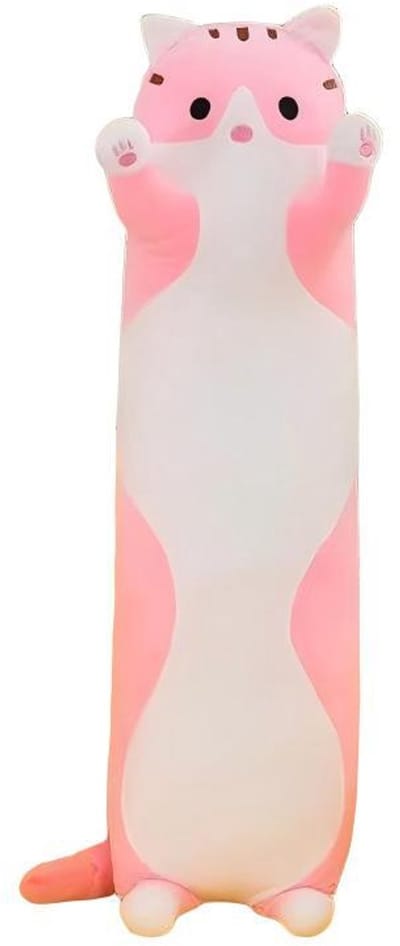 Pluche kattenkussen - Lang kussen - Schattige pluche kat - Comfortabel kussen om op je zij te slapen - 50 cm -Roze
