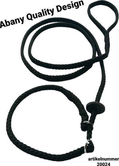 Abany quality design - 1.80 mtr zwart - jachtlijn - dubbele stop - retrieverlijn - wandelhoofdstel - lijn leiband met halsband - sliplijn met stop – half slip - puppylijn - vanglijn - mantrailing - - 1R20024
