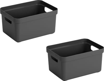 Sunware Opbergbox Sigma - 2x stuks - kunststof - antraciet - 5 liter - Opbergbakken/opbergers - 25,2 x 18 x 12,2 cm