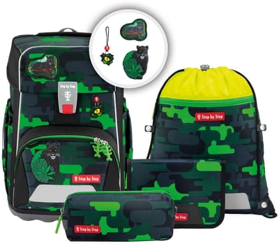 Step by Step schooltas Giant Schulranzen-Set 5-delig Black Cat Chiko donkergroen