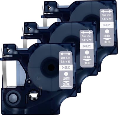 DULA Dymo D1 40920 Compatible label tape - 3 lettertapes - Wit op transparant - 9mm x 7m