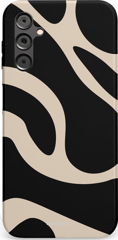 Casetastic hoesje geschikt voor Samsung Galaxy A14 (2023) 5G / Samsung Galaxy A14 (2023) 4G - Dubbellaagse bescherming - Zwart Zand Organische Golven - Fashion Case - Zwart Zand