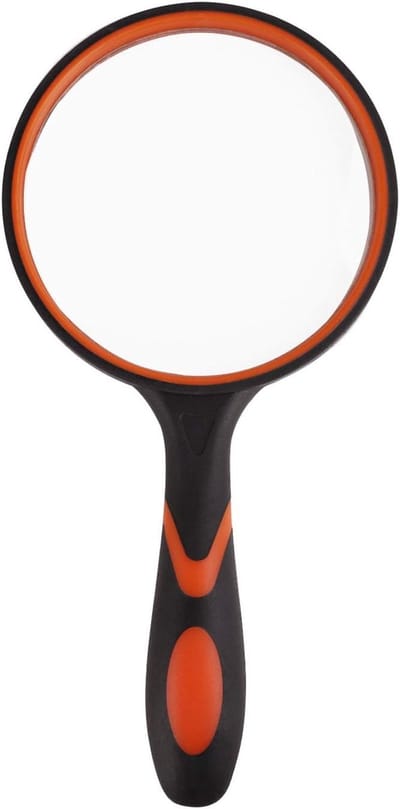 Vergrootglas - Handloep - Lees Vergrootglas - vergrootglas met rubberen handvat - Loep met 5x vergroting - 80mm - zwart&oranje