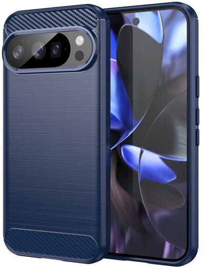 Geborsteld TPU Hoesje Geschikt voor Google Pixel 10 / 10 Pro | Beschermhoes | Back Cover | Flexibel TPU | Stijlvol Carbon | Dun | Blauw