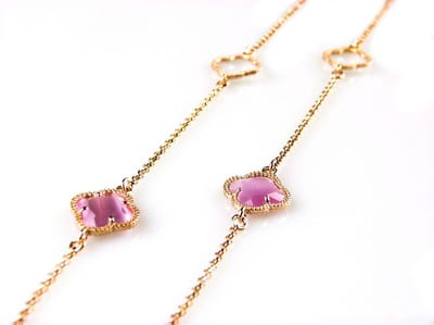 model Fiori open klavers collier in zilver roze verguld roze klavers