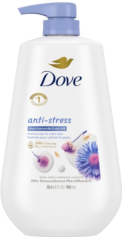 Dove Anti-Stress Body Wash met Pomp 907ml – Blue Chamomile & Oat Milk – Sulfaatvrij & Parabeenvrij – Hydraterende Douchegel voor 24u Zachte Huid