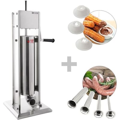 GGM Gastro Manueller Wurstfüller & Churro-Maschine - 7 Liter - Edelstahl - inkl. 4 Wurstfüller- & 3 Churro-Füllrohre