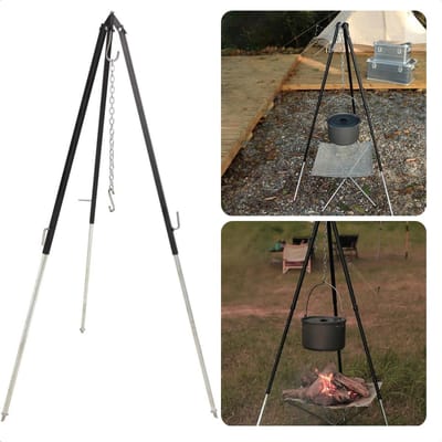 Driepoot Standaard - Stabiel Buiten Koken - 150cm - In Hoogte Verstelbaar - Camping - BBQ Statief - Tripod - Extra Sterk - Grondstekers - Metaal - Kookstatief